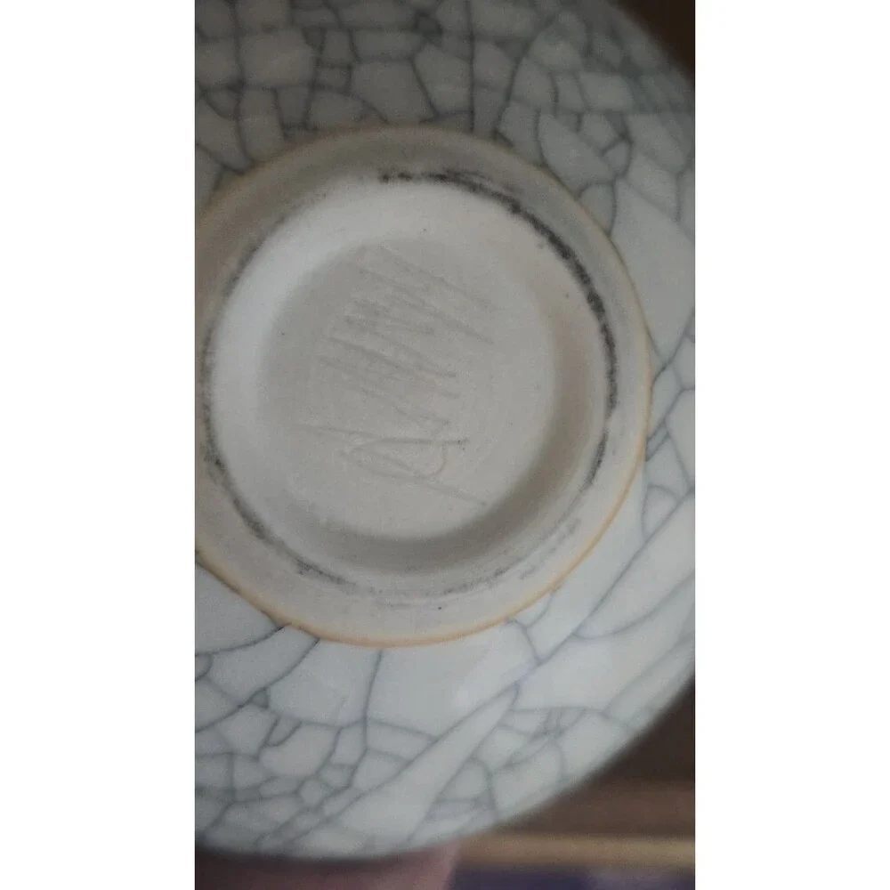 Andrew MacCorkindale Studio Pottery Trinket Box Signed Ivory Crackle Vintage